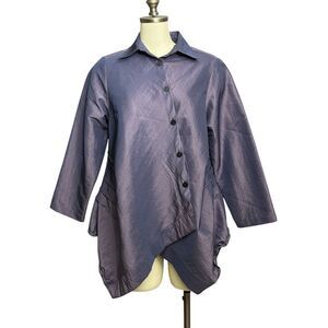 A La Mode by XiAO Taffeta Jacket Womens M Purple Asymmetrical Button Lagenlook